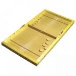 Flitzer Grands jeux en bois de Tous en Jeu, Le flitzer, aussi appelé table à élastique ou passe-trappe est un jeu d'adresse composé d'une piste de jeu et de dix palets. Chaque joueur se place de part et d'autre du jeu et dispose de 5 palets dans son camp. A vos palets, prêts, glissez !